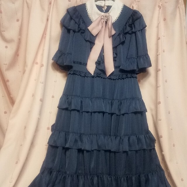 Angelic Pretty(アンジェリックプリティー)のclassy lady フリル ワンピース 紺 ネイビー ロリータ ロリィタ レディースのワンピース(ロングワンピース/マキシワンピース)の商品写真