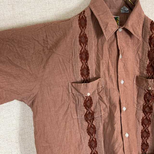 キューバシャツ メキシカンシャツ 開閉シャツ 半袖 ブラウン ビッグシルエット メンズのトップス(シャツ)の商品写真