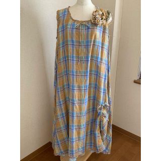 ピンクハウス(PINK HOUSE)の2020S/S★新品未使用ピンクハウス リネンマドラスチェックワンピース(ロングワンピース/マキシワンピース)