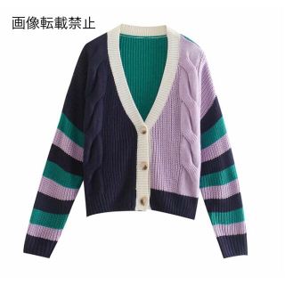 ザラ(ZARA)の💠6月新作🦋4645◆配色 デザイン ニット カーディガン(カーディガン)