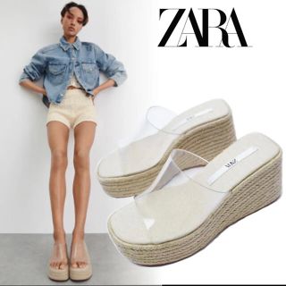 ザラ(ZARA)のZARA ザラ  クリアウェッジソール 23.5  ヒール9.5cm(サンダル)