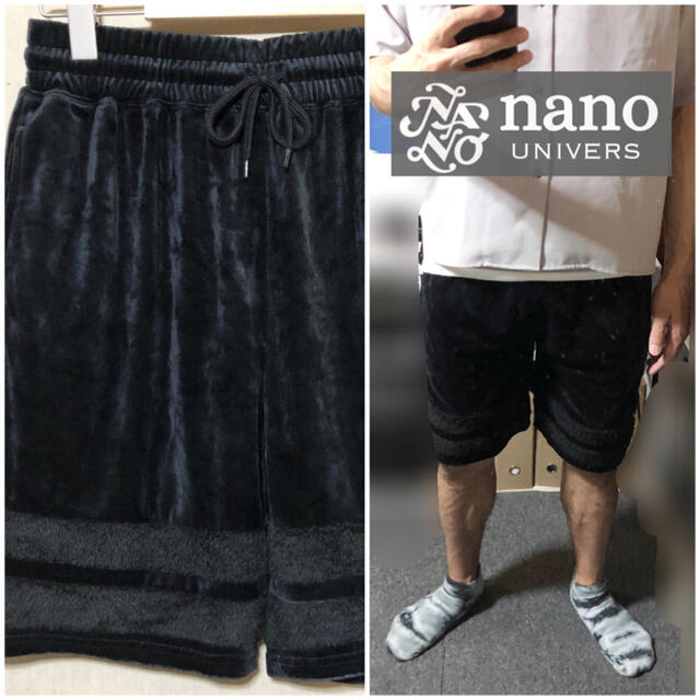 nano・universe(ナノユニバース)のnano universペロアハーフパンツ黒ショートパンツメンズ メンズのパンツ(ショートパンツ)の商品写真