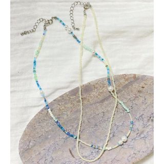 トゥデイフル(TODAYFUL)のBLUE mix Pearl 2chain necklace ビーズネックレス(ネックレス)