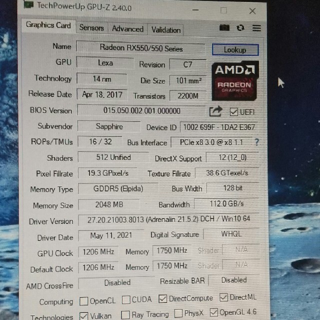 SAPPHIRE RADEON RX550 2gb