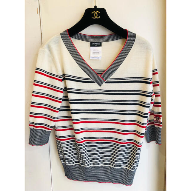 中華のおせち贈り物 CHANEL トリコロールボーダー Vネックニット