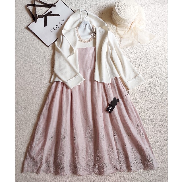 FOXEY❤42『Dress Luxembourg』ローズ リネン夏ピンクワンピース