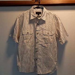 メンズビギ(MEN'S BIGI)のお値引きMEN'S BIGI綿シャツ半袖グレーベージュストライプM新品未使用(シャツ)