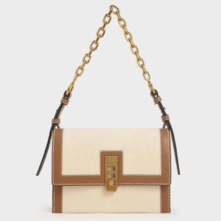 チャールズアンドキース(Charles and Keith)の【新品未使用】キャンバス ターンロックチェーンハンドルバッグ(ショルダーバッグ)