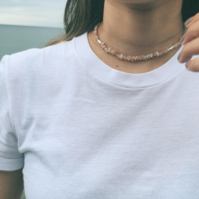 Peach moon stone choker☀︎~ ハンドメイドのアクセサリー(ネックレス)の商品写真