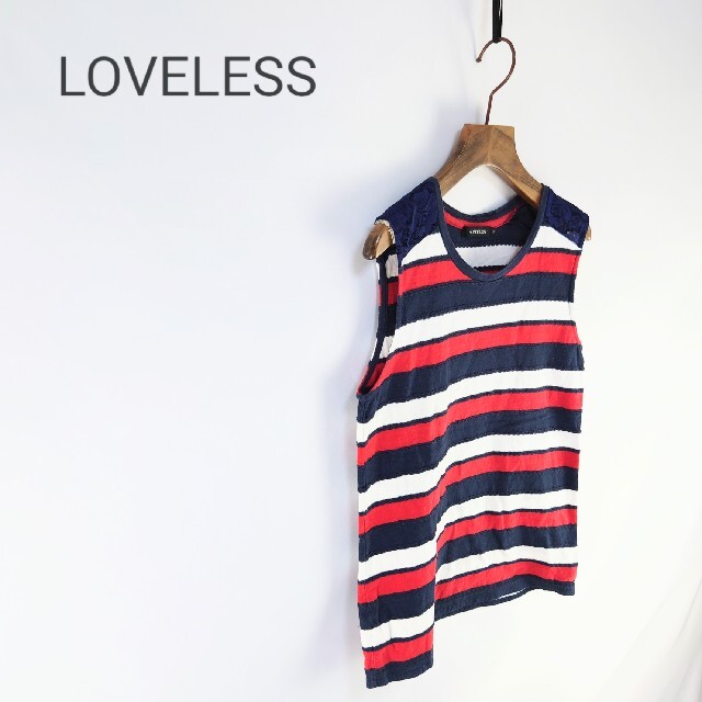 LOVELESS(ラブレス)の◇LOVELESS ノースリーブ ボーダータンクトップ 肩レース付き レディースのトップス(タンクトップ)の商品写真