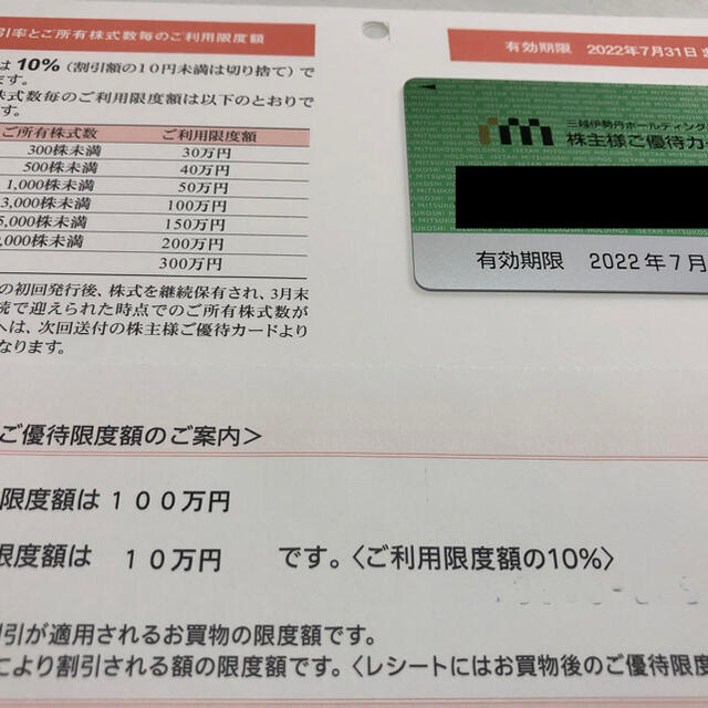 三越伊勢丹 株主優待カード 利用限度額15万円　女性名義