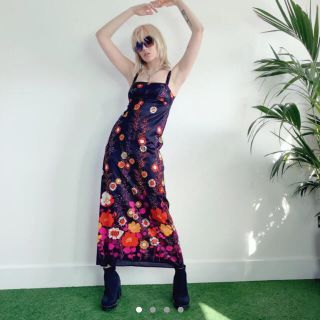 マルテ(Marte)のvintage flower maxi dress  黒　花柄　ワンピース(ロングワンピース/マキシワンピース)