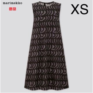 マリメッコ(marimekko)の日本未発売★marimekko UNIQLO ノースリーブワンピース　グレー黒(ひざ丈ワンピース)