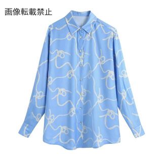 ザラ(ZARA)の💠6月新作🦋4659◆blue ブルー プリント 柄 シャツ ブラウス(シャツ/ブラウス(長袖/七分))