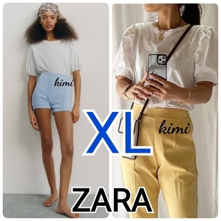 ザラ(ZARA)のZARA　(XL)　パフスリーブTシャツ　バルーンスリーブ(Tシャツ(半袖/袖なし))