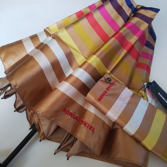 SONIA RYKIEL(ソニアリキエル)のソニアリキエル マルチボーダー 折りたたみ雨傘 ライトブラウン レディースのファッション小物(傘)の商品写真