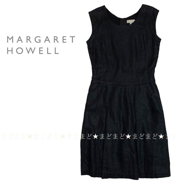 MARGARET HOWELL(マーガレットハウエル)のマーガレットハウエル タック入り 切替 リネン ノースリーブ ワンピース 1 黒 レディースのワンピース(ひざ丈ワンピース)の商品写真