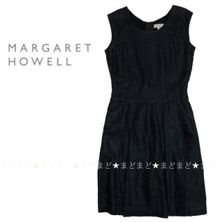 マーガレットハウエル(MARGARET HOWELL)のマーガレットハウエル タック入り 切替 リネン ノースリーブ ワンピース 1 黒(ひざ丈ワンピース)