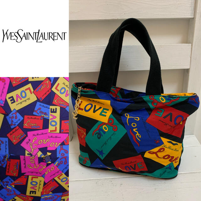 バッグYVES SAINT LAURENT フランス製 LOVE柄 ハンドバッグポーチ