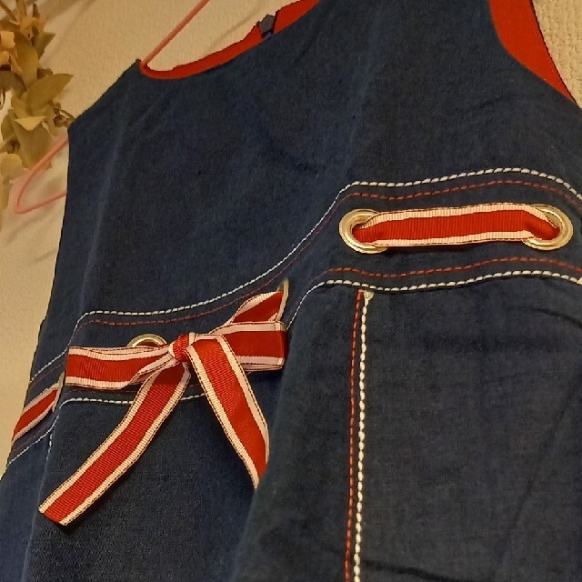 ウエストリボン デニム ワンピース 110cm ー 120cm キッズ/ベビー/マタニティのキッズ服女の子用(90cm~)(ワンピース)の商品写真