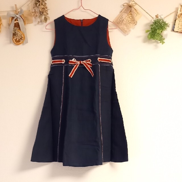 ウエストリボン デニム ワンピース 110cm ー 120cm キッズ/ベビー/マタニティのキッズ服女の子用(90cm~)(ワンピース)の商品写真