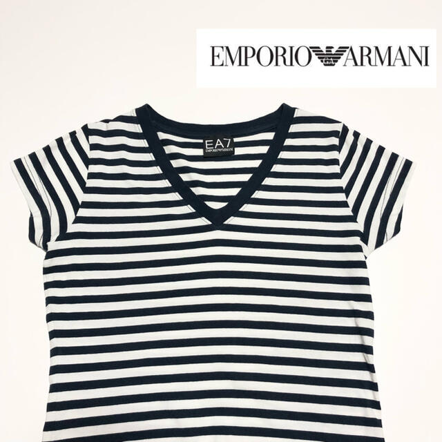 Emporio Armani(エンポリオアルマーニ)のEMPOLIO ARMANI s/s V Neck Border Tshirt レディースのトップス(Tシャツ(半袖/袖なし))の商品写真