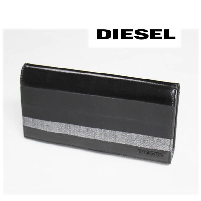 DIESEL(ディーゼル)の 《ディーゼル》新品 異素材切替デザイン レザーかぶせ式長財布 ウォレット 黒 メンズのファッション小物(長財布)の商品写真