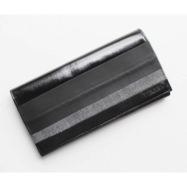 DIESEL(ディーゼル)の 《ディーゼル》新品 異素材切替デザイン レザーかぶせ式長財布 ウォレット 黒 メンズのファッション小物(長財布)の商品写真