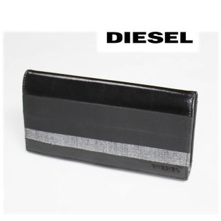 ディーゼル(DIESEL)の 《ディーゼル》新品 異素材切替デザイン レザーかぶせ式長財布 ウォレット 黒(長財布)