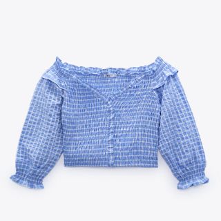 ザラ(ZARA)の【新品】ストレッチディテールギンガムチェックトップス(シャツ/ブラウス(長袖/七分))