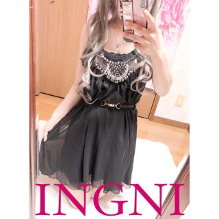 イング(INGNI)の3696.INGNI シフォン 胸元スタッズ ラメ入り ワンピース(ミニワンピース)