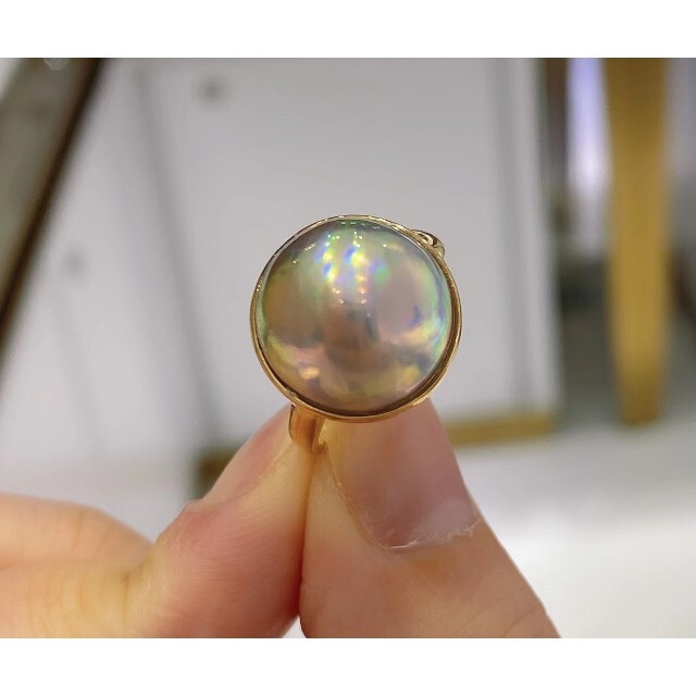 史上一番安い 【任意一点】天然まべ真珠　リング14-15mm　k18 リング(指輪)