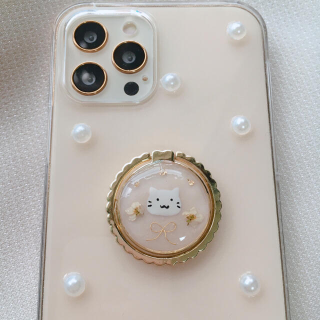 iPhone12 など 猫 ハンドメイド スマホケース ねこ リボン スマホ/家電/カメラのスマホアクセサリー(iPhoneケース)の商品写真