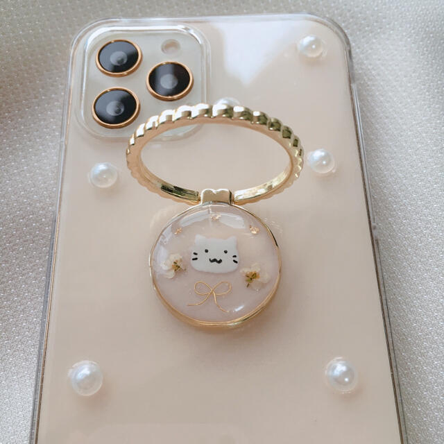 iPhone12 など 猫 ハンドメイド スマホケース ねこ リボン スマホ/家電/カメラのスマホアクセサリー(iPhoneケース)の商品写真