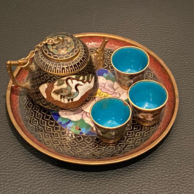 ミニチュア 茶器 食器 セット 七宝焼 シノワズリ トレイ カップ ミニチュア 茶器 食器 セット 七宝焼 シノワズリ トレイ カップ