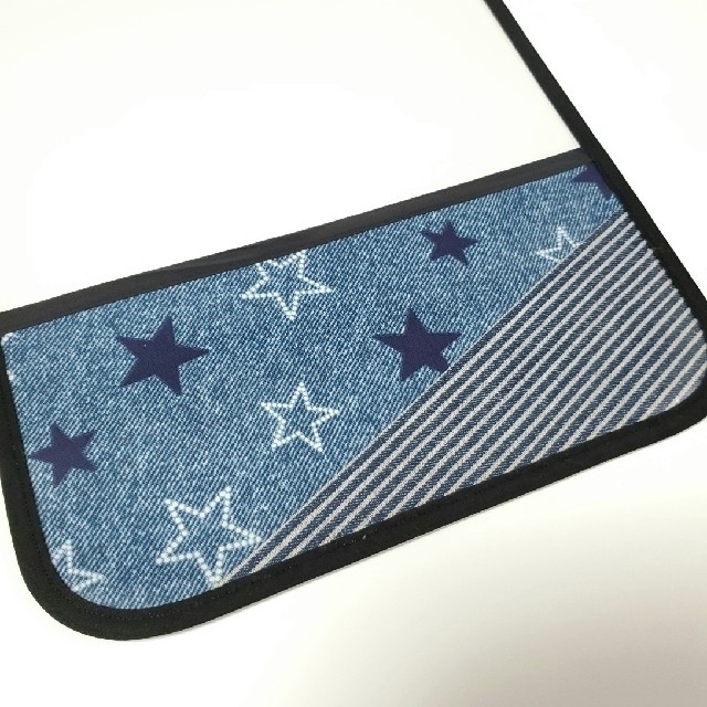 星(大)＆ストライプ ブルー ランドセルカバー Lサイズ ハンドメイドのキッズ/ベビー(外出用品)の商品写真