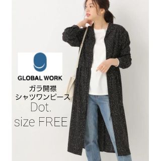 グローバルワーク(GLOBAL WORK)の[GLOBAL WORK]ガラ開襟シャツワンピース　FREE　ドット(ひざ丈ワンピース)