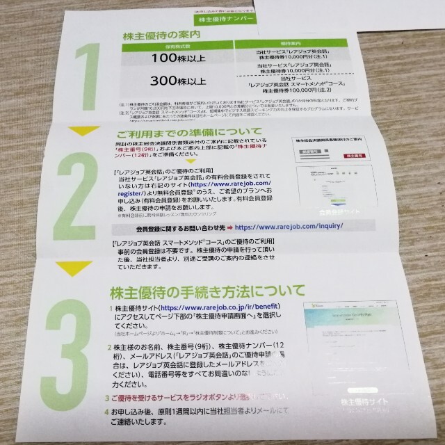 レアジョブ　株主優待　1万円分