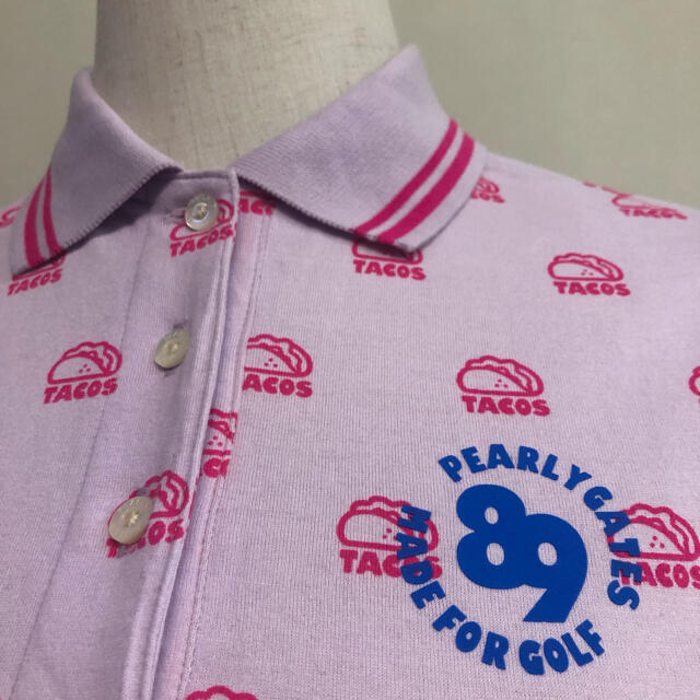 620mm身幅パーリーゲイツ ゴルフ ポロシャツ 日本製 ピンク タコス総柄 サイズ1
