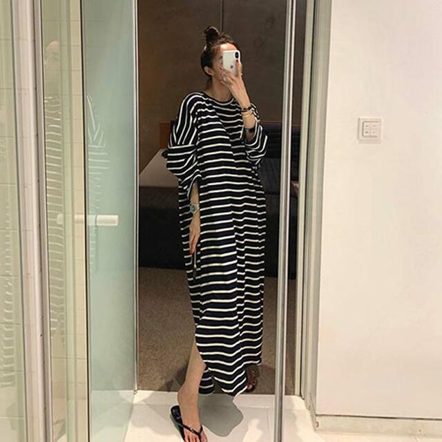 ストライプ サイドスリット ゆったり オーバーサイズ 長袖 妊婦服 ...