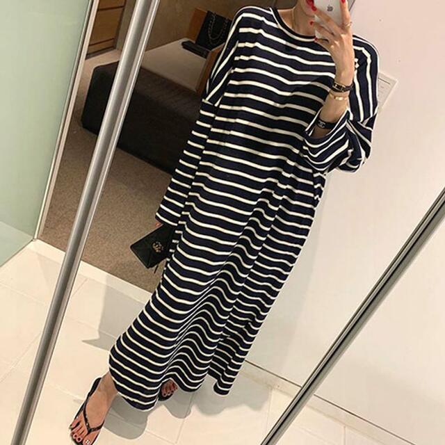 ストライプ サイドスリット ゆったり オーバーサイズ 長袖 妊婦服 ...