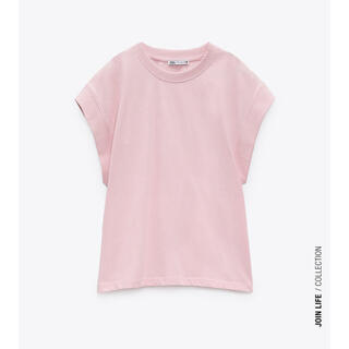 ザラ(ZARA)のZARA リブ編みTシャツ ピンク S(Tシャツ(半袖/袖なし))