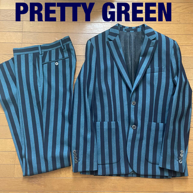 kurt187PRETTY GREEN ストライプ セットアップスーツ　ブルー