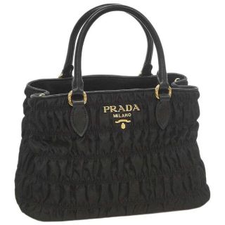 プラダ(PRADA)のプラダ ツイストギャザー ハンドバック ナイロン ブラック J4177(ハンドバッグ)