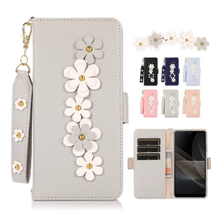 スマホケース：お花柄：上品：ストラップ付き:(Androidケース)