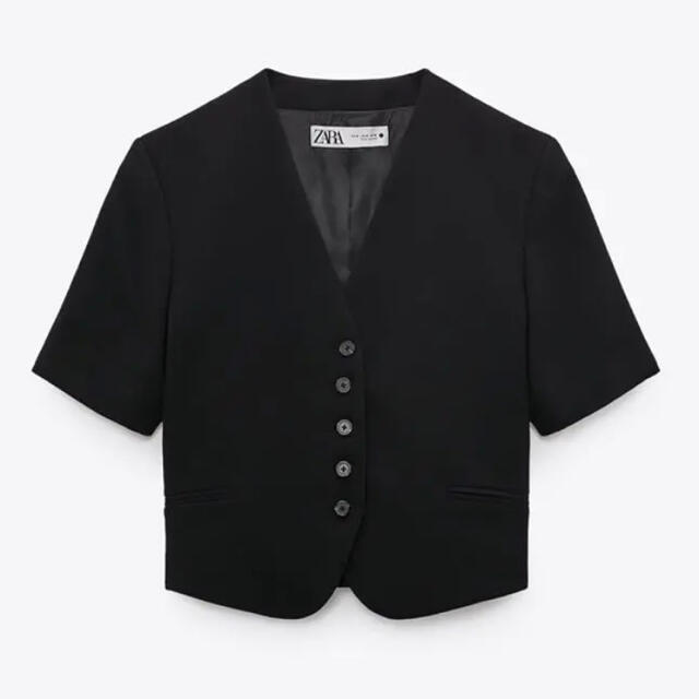 ZARA(ザラ)の新品タグ付　クロップド　ノーカラーブレザー レディースのジャケット/アウター(ノーカラージャケット)の商品写真