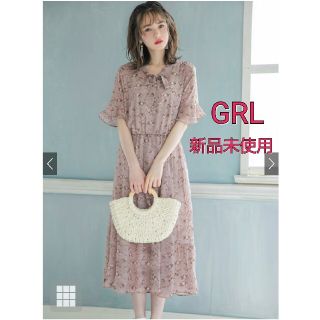 グレイル(GRL)の新品未使用！GRL 花柄リボンタイフレアスリーブワンピース(ひざ丈ワンピース)