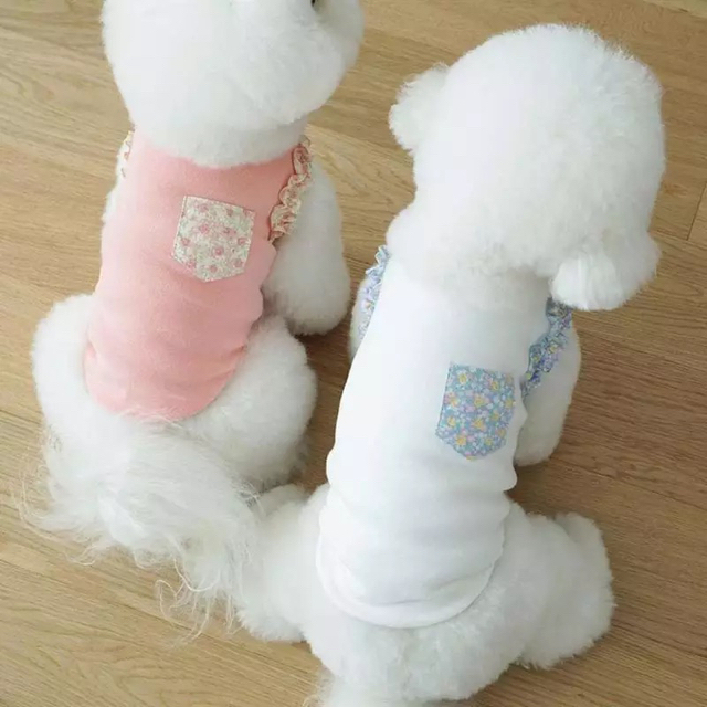 フラワー　フリルトップス♡犬服/ドッグウェア ハンドメイドのペット(ペット服/アクセサリー)の商品写真