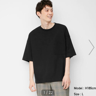 ジーユー(GU)のguジーユー　ワイドフィットT(5分袖)ブラック　サイズL(Tシャツ/カットソー(半袖/袖なし))