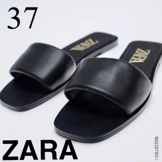 ザラ(ZARA)の新品！ZARA ザラ レザーフラットサンダル ブラック 37(サンダル)